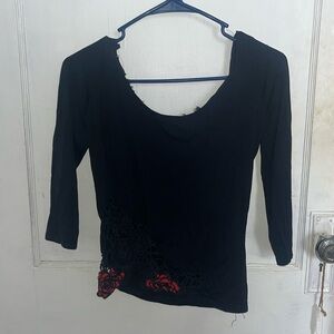 Women’s Vintage Black Top Crochet Detailing